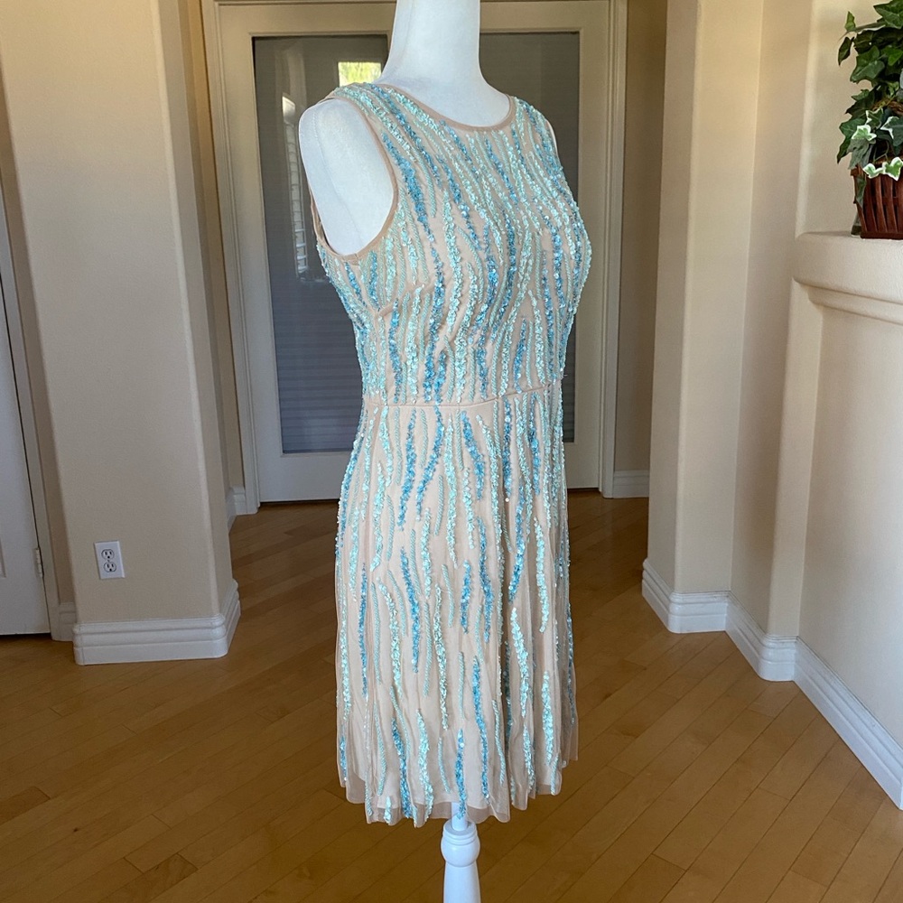 Adrianna Papell Sequin Blue and Cream Mini Dress